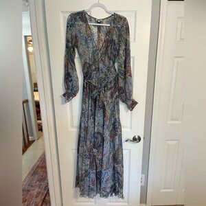 SPY Blue Paisley Long Sleeve Wrap Dress